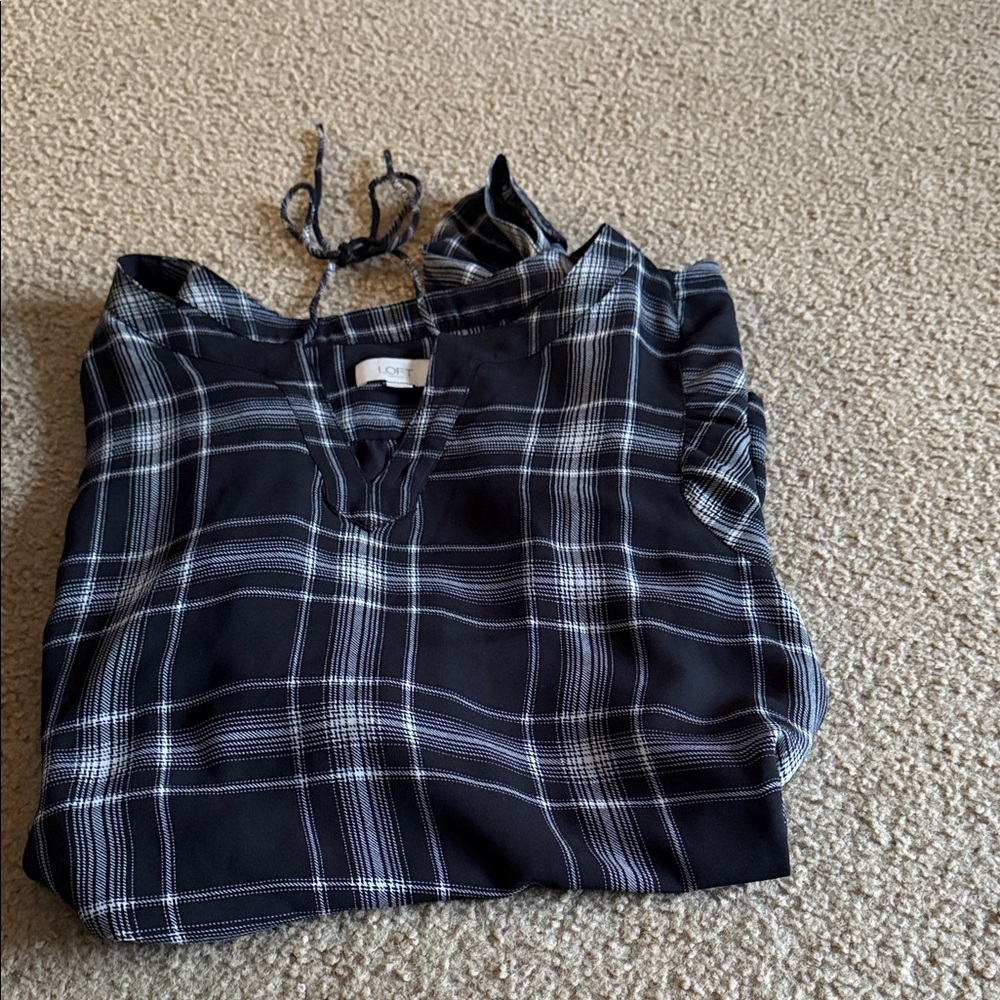 LOFT Black and White Plaid Blouse
